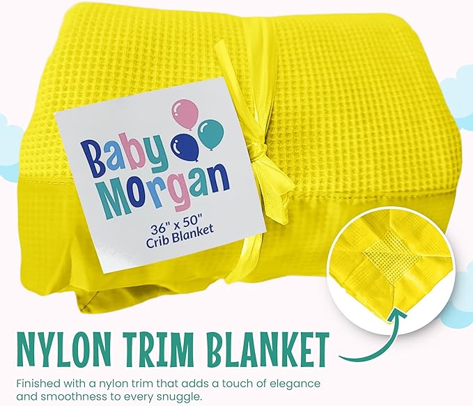 Blankets - Thermal Waffle Warm Baby Blanket for Crib - Soft and Cozy Baby Crib Blanket for Nursery, Stroller, or Naptime Comfort - Ideal Shower Gift - Yellow, Nylon Trim (36" x 50")