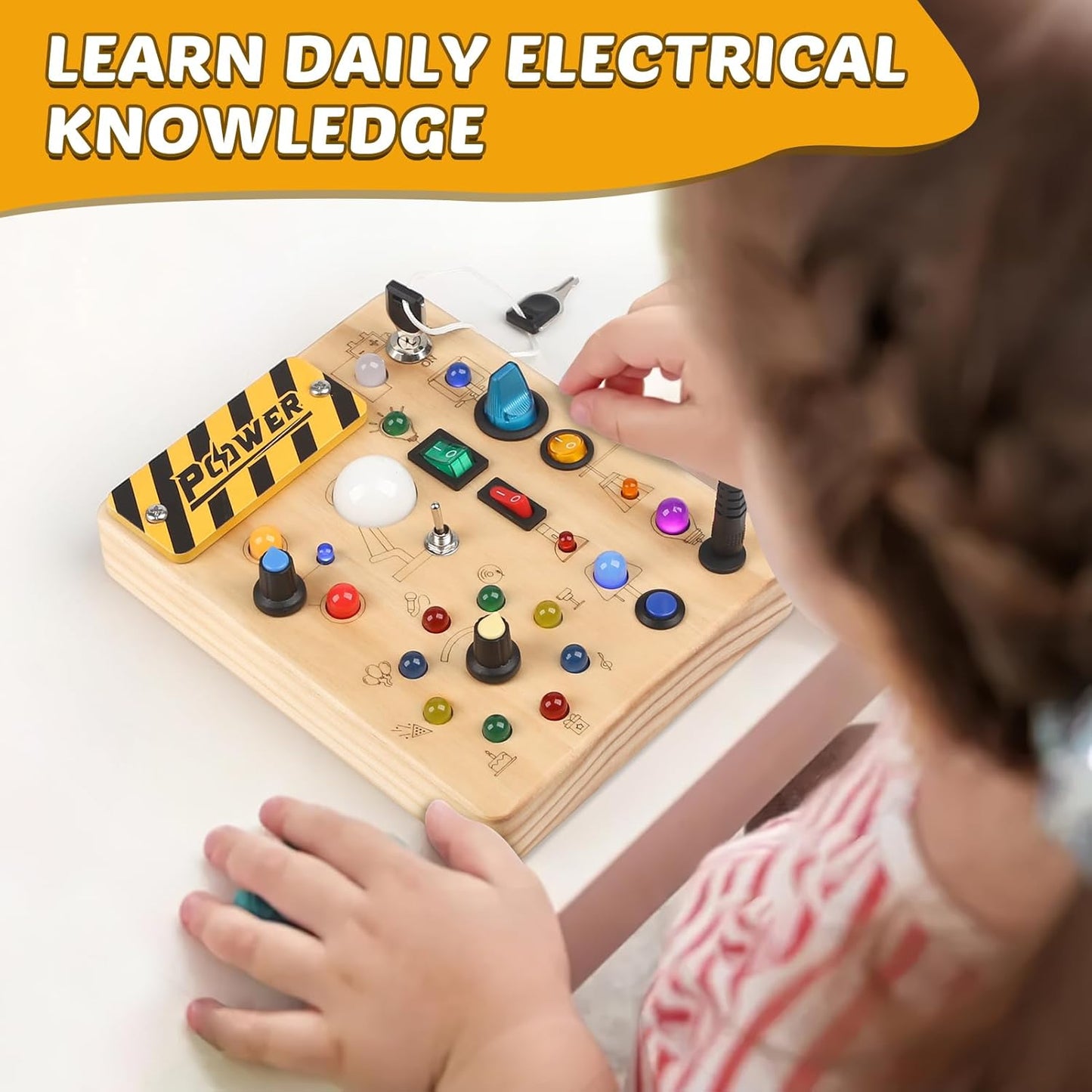 Joyreal Montessori Toddler Busy Board, 19 Led Wooden Sensory Board Educational Toy, Montessori Toys for 1-6 Year Old, Travel Toys Gifts for Toddlers Boys and Girls