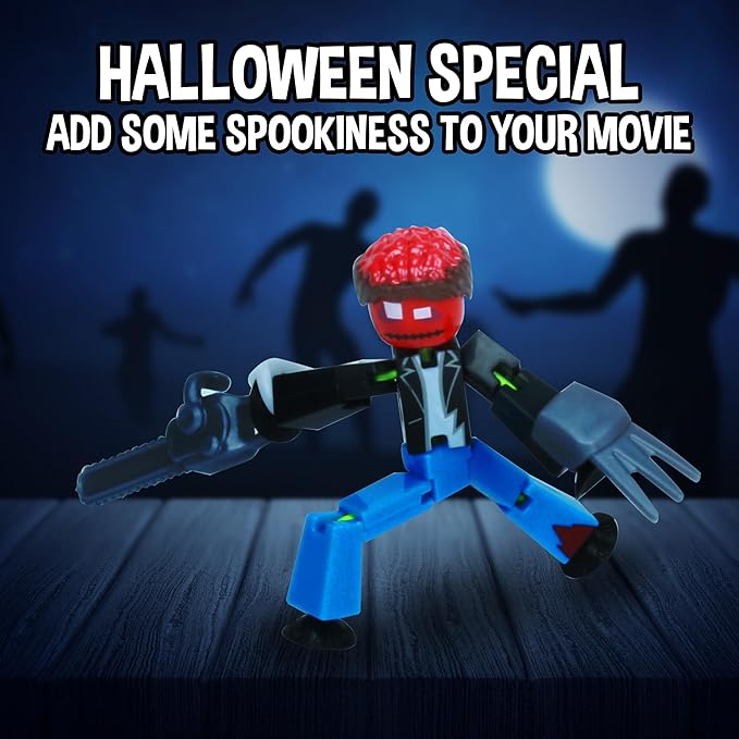 Zing StikBot Zombie Hunters Pack, Set of 4 Printed StikBots Collectable Figures, Includes 4 StikBots and Accessories, Stop Motion Toy for Kids Ages 4 and Up