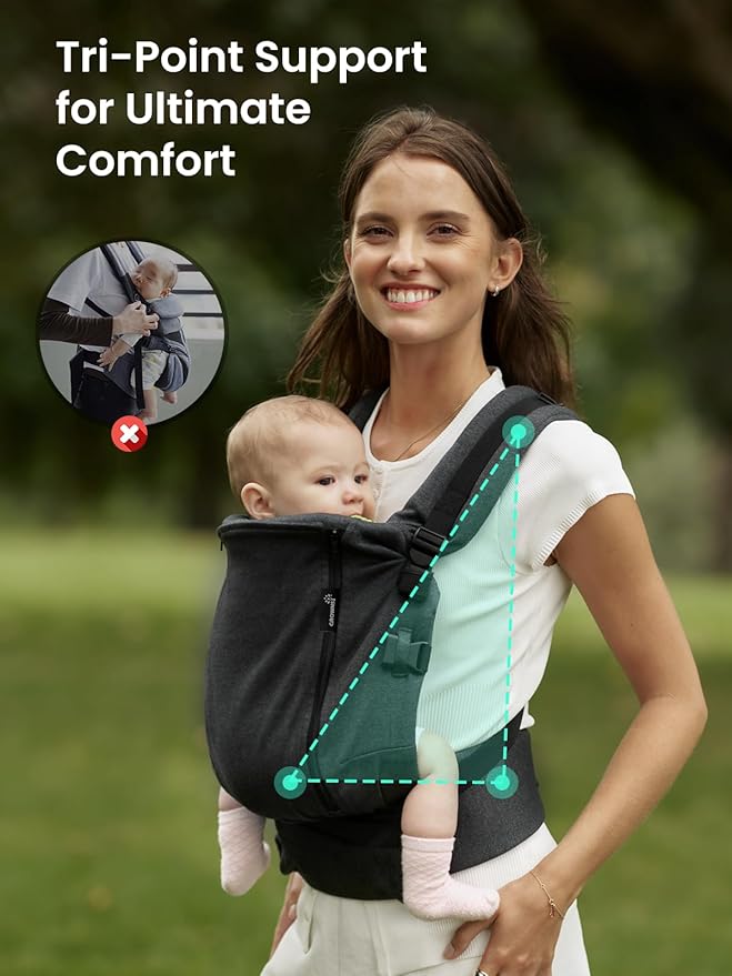 GROWNSY Baby Carrier, All Season Design with Adjustable Mesh Panel, Ergonomic Infant Carrier Wraps with Lower & Upper Buckle, Newborn to Toddler (7-44lbs), Baby Carriers, Hands-Free Parenting, Black