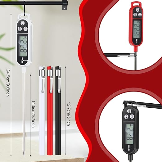 12 Pcs Meat Food Thermometer Food with Probe Water Liquid Instant Read Digital Thermometer Kitchen Cooking Supplies for Cooking BBQ Milk Yogurt (Black,White,Red)