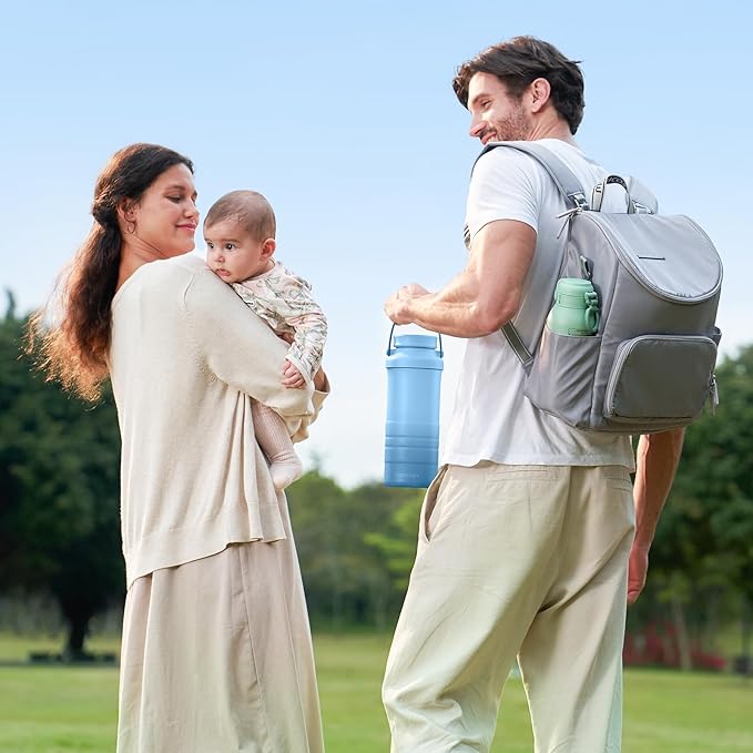 Momcozy 22oz Portable Breast Milk Cooler for Outdoor, Life Saver with 360° Total Cooling for 24 Hours, Larger Capacity Travel Breastmilk Chiller with 2pcs Baby Bottles for Breastmilk Storage, Blue