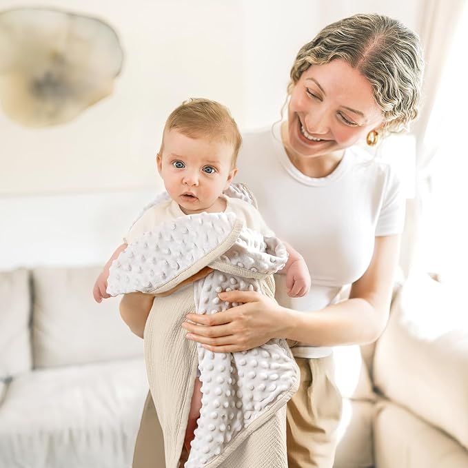 lulumoon Baby Blanket for Newborn Receiving: Minky Dot & Muslin Lightweight - Thermal Blanket Gift for Baby Shower & Hospital Welcoming 30"x40"（Ivory）