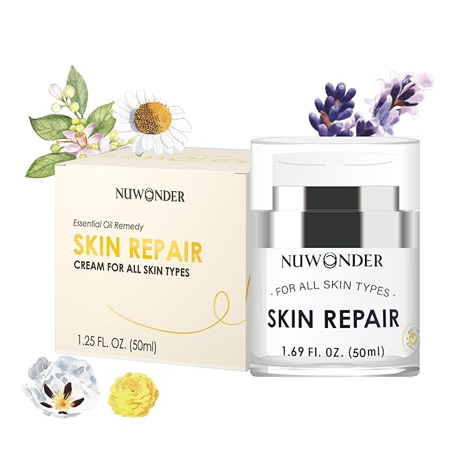 Natural SKIN REPAIR. Clinically tested Aromatherapy. Powerful Essential Oil. Eczema, Dermatitis, Diaper rash, and Sensitive skin. For all skin types. Hypoallergenic, Vegan, Paraben Free. 50ml bottle