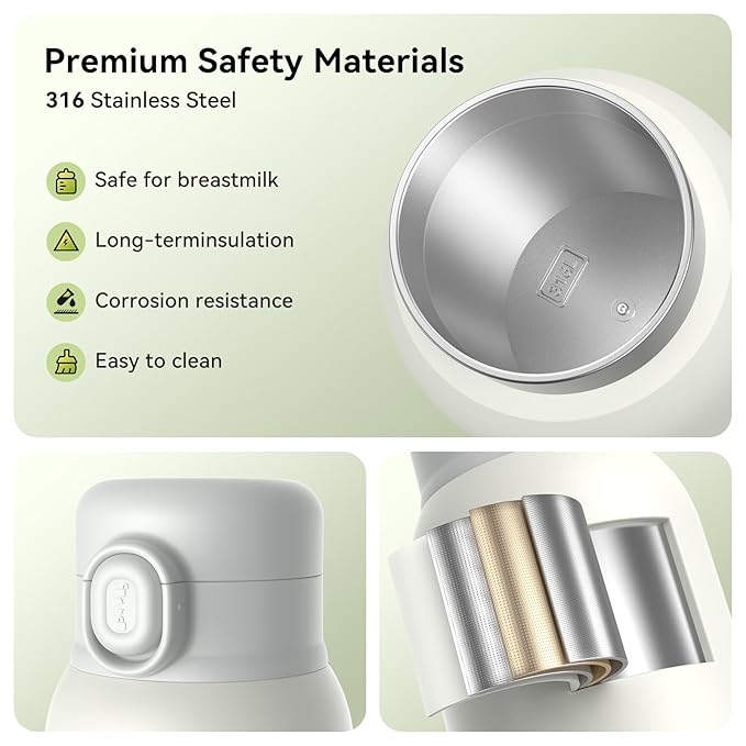 Portable Bottle Warmer for Travel,Fast Heating & Precise Temp Control for Baby Breast Milk & Water,Bottle Warmer for Outdoors/Home/Car..,13.5 Ounces Large Capacity to Meet Your All-Day Needs(Gray)