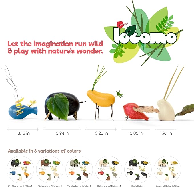 Taksa Toys Wooden Animal Figures Locomo Family III for Nature-Loving Kids, Trigger Boys Girls Creativity, Sensory Outdoor Toys for Ages 3 4 5 6 7+ Year Old, Waldorf Montessori Toy (Set of 5)