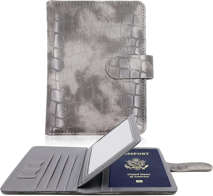 Melsbrinna Rfid Passport Holder for Travel women/Men, Cute Passport Wallet Rfid Blocking Card Slots, Rfid Passport Cover/CaseTravel Wallet, Passport Book Holder (1, Grey)