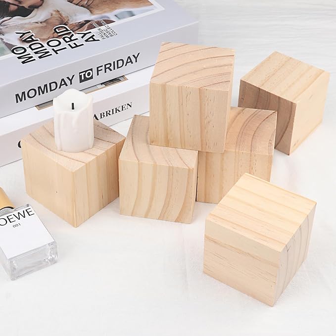 GNIEMCKIN 30 Packs Wooden Blocks for Crafts, 2.36 Inch Pine Wood Cubes, Wooden Cubes for Paint, Stamp, Decorate, DIY Projects and Personalized Gifts