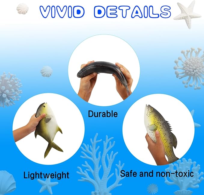 10 Pcs Realistic Fake Fish 6 Types Lifelike Stuffed Artificial Fish Models Rubber Fishs for Photography Props, Party Favor Display, Kitchen Decor