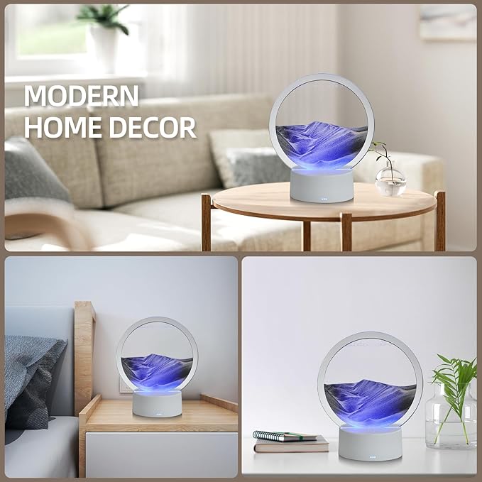 Moving Sand Art Liquid Motion, 3D Deep Sea Sandscape Color Quicksand Decor, Round Glass Moving Sand Art Picture Relaxing Desktop Home Office Work Decor (Black, 6 inch)