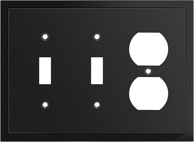 Henne Bery Modern Edge Decorative Wall Plate Switch Plate Outlet Cover, Durable Solid Zinc Alloy (Double Toggle/Single Duplex, Matte Black)