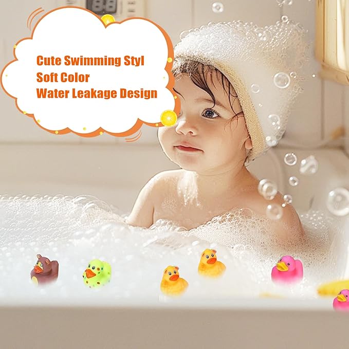 LINICE 30 Pcs Rubber Ducks, Random Assortment Ducks Bulk, Mini Rubber Duckies for Toddler Baby Bath Toys, Kids Bath Pool Toys Birthday Gifts Party Favors