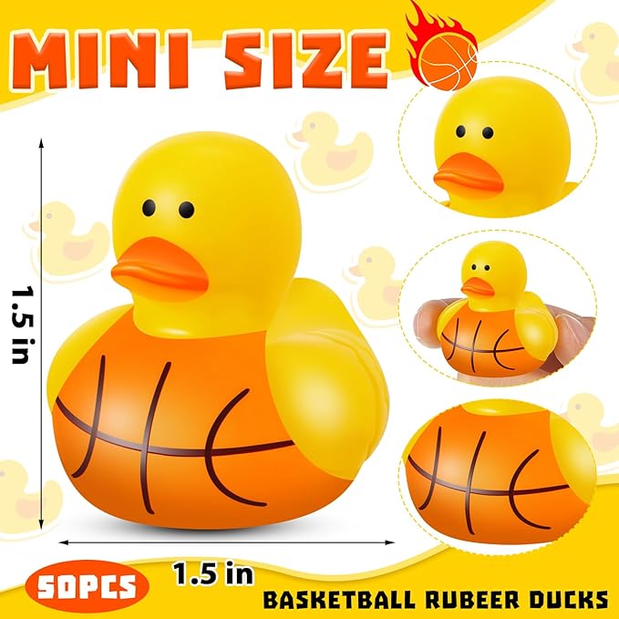 Deekin 50 Pcs Rubber Duck 2 Inch Bulk Sport Party Favors for Birthday Party Decorations Club Player Gift (Basketball Player)