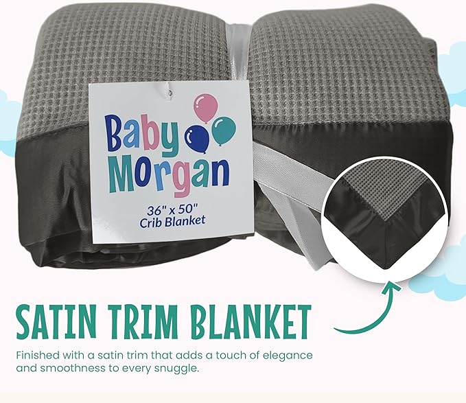 Blankets - Thermal Waffle Warm Baby Blanket for Crib - Soft and Cozy Baby Crib Blanket for Nursery, Stroller, or Naptime Comfort - Ideal Shower Gift - Gray, Satin Trim (36" x 50")