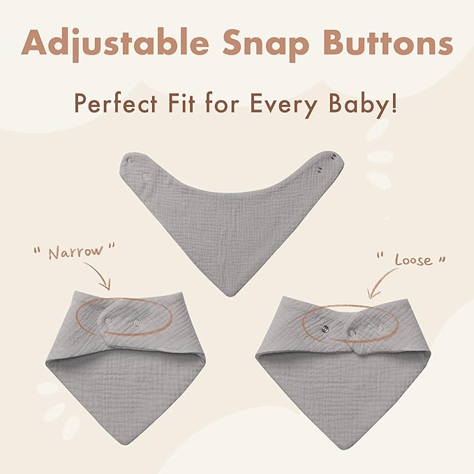 Baby Bibs 8-Pack - Adjustable Cotton Drool Bibs, Waterproof & Absorbent for Newborn to Toddler, Unisex Boys & Girls