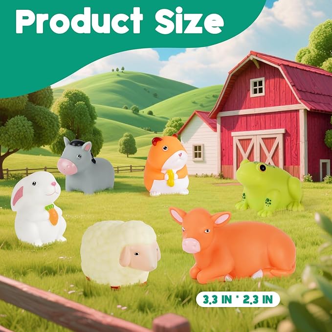 Bath Toys for Toddlers 1-3: 6 PCS Light-Up Farm Animal Bath Toy Set, Baby Bath Toys, Bathtub Pool Bath Toy for Kids, Christmas Birthday Gifts for Boys & Girls Ages 1 2 3+ Years Old