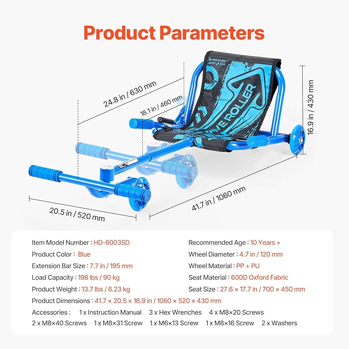 VEVOR Ride on Scooter, Load Capacity of 198 lbs, Swing Side-to-Side for Amazing Ride Powered by Zig-Zag Motion, Ride on Drifting Toy for Ages 10+, Rides on Any Hard Surface for Indoor & Outdoor, Blue