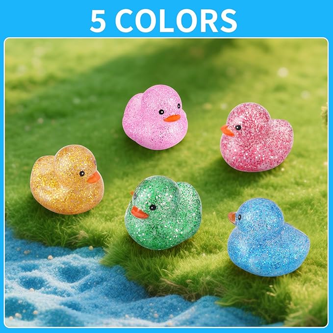 25Pcs Mini Glitter Rubber Ducks Bath Toys, Bathtub Floating Squeaky Duck Bulk Baby Preschool Bath Toy for Baby Shower Infants Kids Toddler Birthday Party Decoration Gift (Large)
