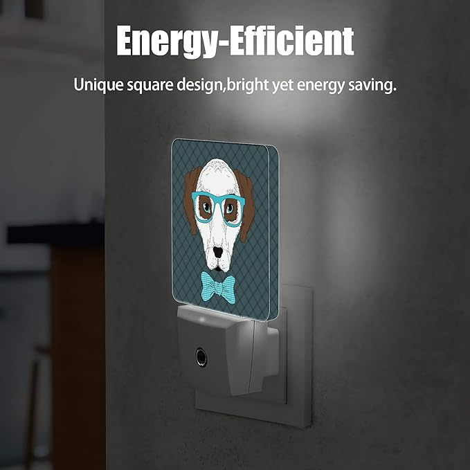 Dog,Hipster Portrait Dog Night Light, Dusk to Dawn Smart Sensor Nightlight for Bedroom Bathroom Kitchen Hallway Stairs Hallway, Plug-in, Energy Efficient Decor Desk Lamp Gifts