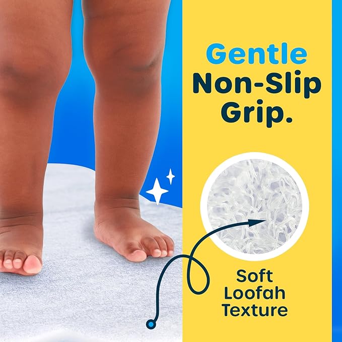 SlipX Solutions Cloud Shaped Kid & Baby Bath Mat for Tub & Shower 17” x 29”, Non-Slip Bathmat, Soft Loofah Cushioning for Sensitive Feet, Built-in Product Protection, Machine Washable, White