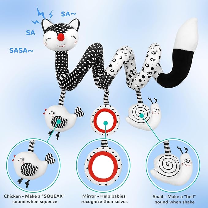 Car Seat Toys Black and White High Contrast Baby Toys for Newborn, Stroller Toys Newborn Toys Infant Toys for 0 3 6 9 12 Months Girls Boys, Baby Toys 0-6 Months for Crib Mobile Best Gift
