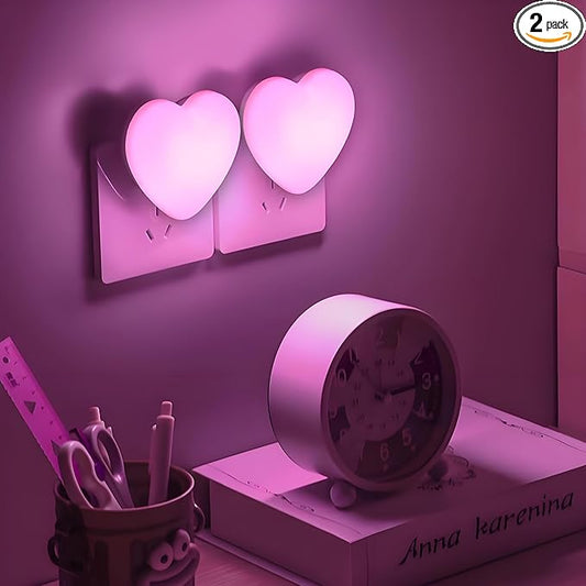 Night Lights Plug into Wall - 2Pcs Cute Heart LED Night Light for Kids, Plug in Nightlight with Smart Auto On/Off Dusk to Dawn Sensor, Soft Warm Lamp for Bedroom Nursery Living Room Bathroom Hallway