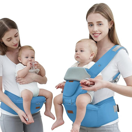 Baby Carrier with Hip Seat, Baby Carrier Newborn to Toddler, 6-in-1 Ways to Carry, All Seasons, Adjustable Baby Holder Carrier for Breastfeeding(Blue)