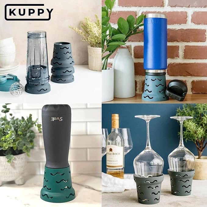 Kuppy Silicone Water Bottle Drying Rack - Fast-Dry Bottle Dryer for 20-64oz Cups - Reusable Food Storage Bag Drying Rack - Compatible with Stanley, Owala, Stasher (Green, 2-Pack)
