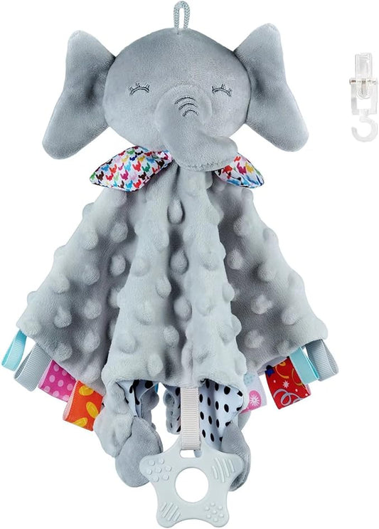 Elephant Security Blanket with Teether - Soft Baby Blanket for Boys & Girls - Dotted, Soothing