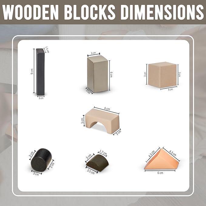 Educational Stacking Blocks for Toddlers 1–3 – 46-Piece Wooden Building Block Set | Montessori-Inspired Learning Toy with Storage Bag | Safe, Non-Toxic, Earth-Tone Colors