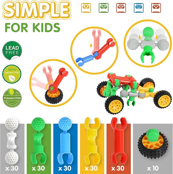 ZOZOPLAY 160 Pcs Connector Blocks Set, STEM Plastic Connector Toys for Kids 3+, Educational Colorful Building Blocks, Engineering Creative Game, Best Preschool Learning Gift for Boys & Girls