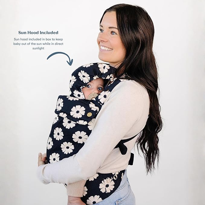 Ava & Oliver Essential Baby Carrier – Ergonomic, Hip-Healthy Soft Structured Carrier for Infants & Toddlers (7–35lbs) - Front and Back Carry, Breathable Fabric, Stylish & Lightweight (Black Floral)