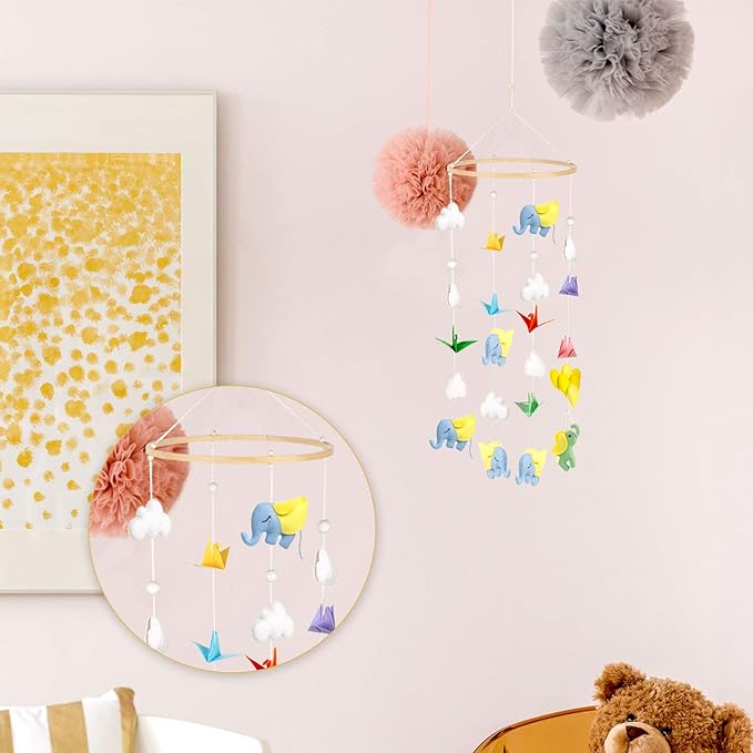 Baby Mobile DIY Kit - Nursery Wooden Frame Mobile Crib Bed Bell Ceiling Wind Chime Hanging DIY Frame Ornaments Handmade Kit Round Wind Bell for Infant Toys