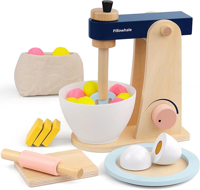 Wooden Stand Mixer Toy for Kids – Pretend Baking Playset with Accessories, Toddler Safe Learning Toy for Early Math & Creativity, Play Kitchen Accessories for Kids Ages 3+
