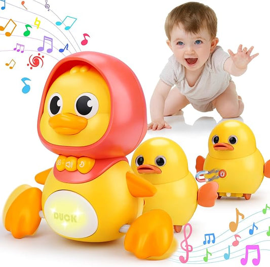 Baby Toys 6-12 Months Musical Duck Toy Set 3 4 5 6 7 8 9 10 Month Old Tummy Time Infant Newborn Crawling Moving Light Up Toys for Babies 9-12-18 Months Christmas Birthday Shower Gifts for 1 Year Old