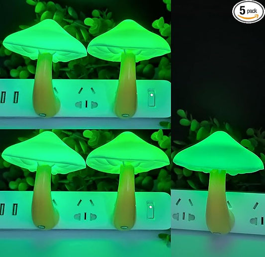 AUSAYE 5 Pack Sensor LED Night Lights Plug in Lamp Mushroom Light for Adults Kids NightLight Bedroom,Bathroom,Toilet,Hallway,Stairs,Kitchen,Basement Green