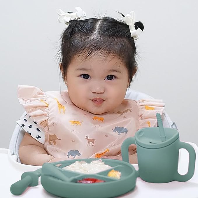 TalkTools Itsy Plate Must-Have Silicone Baby Plates with Suction | Non-Toxic Toddler Feeding Plate | Divided Portion | BPA-Free, Easy-Clean, Travel-Friendly Baby Dishware - Made in USA (Sage)