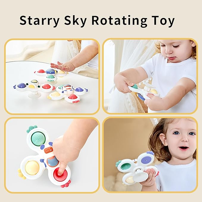 3 Piece Suction Cup Spinning Gyro Water Play Toys for Baby Bath, Window, Children's Table and Stroller, Sensory Toys for 1 to 3 Year Olds, Halloween Thanksgiving Christmas Birthday Gift