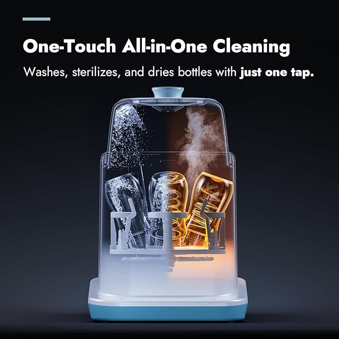 Papablic Bottle Washer Pro, Bottle Washer & Sterilizer & Dryer, 4-in-1 Bottle Washer Sanitizer for Bottles, Pump Parts, & Baby Essentials - Quick & Clean with 60 Detergent Tablets