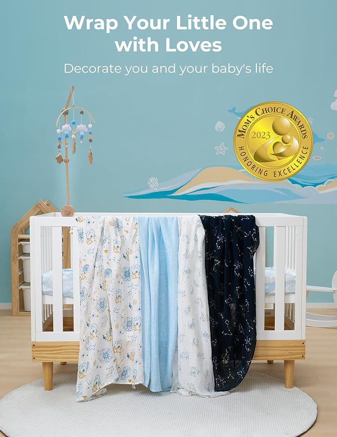 Momcozy Muslin Swaddle Blankets, Ultra Soft Neutral Registry Essentials, Angelic Starlight Zodiac Magic, Breathable Large 47'' x 47'' Newborn Boys Girls Receiving Blanket