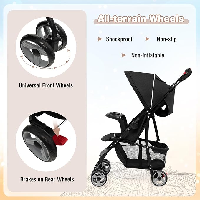 Baby Joy Lightweight Stroller, Compact Toddler Travel Stroller for Airplane, Infant Stroller w/Adjustable Backrest/Footrest/Canopy, 5-Point Harness, Storage Basket, Easy One-Hand Fold, Coffee