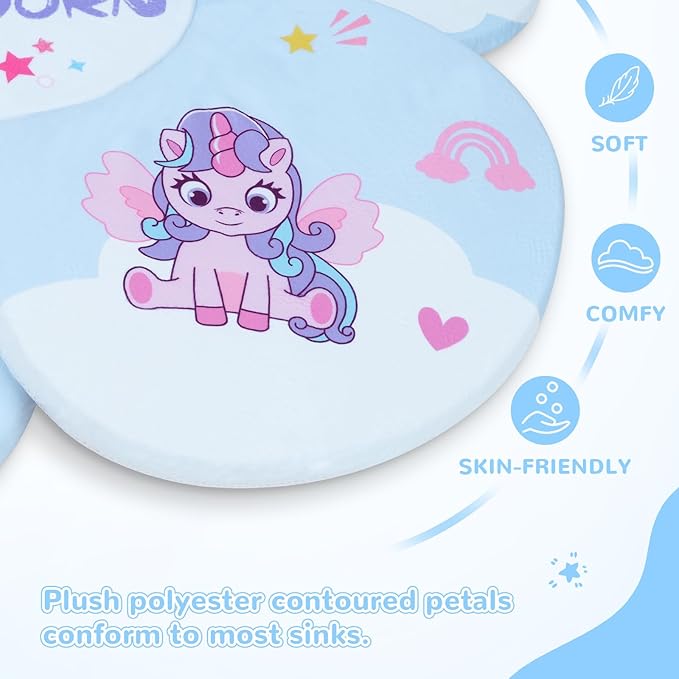 Flower Baby Bath Pad - Ultra Soft Infant Bathtub Mat with Non-Slip Petal Design, Newborn Bathing Lounger Insert for Sink or Tub, Unicorn Theme (Unicorn)