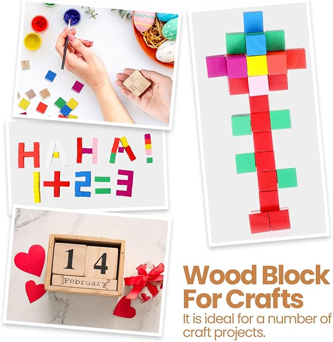 Barydat 300 Pcs 0.4 in Wooden Cubes, Unfinished Blocks for Crafting Plain Wooden Block for Craft Cube Natural Craft Wood Crafting DIY Project Baby Showers