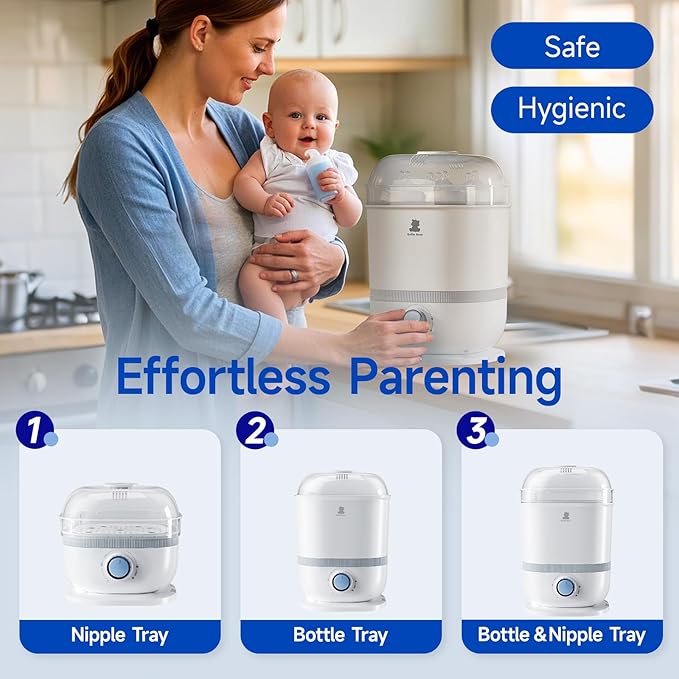 Snow Bear Baby Bottle Sterilizer and Dryer, 6-in-1 Electric Steam Bottle Sterilizer for Baby Bottle & Pacifiers, Breast Pump Parts, Large Capacity 13 Bottles, Fast Drying, Easy to Clean