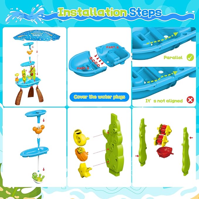 Outdoor Sand & Water Table for Kids Ages 3-8 - Sensory Play Table with Electric Water Pump, Umbrella, & Accessories for Backyard Fun