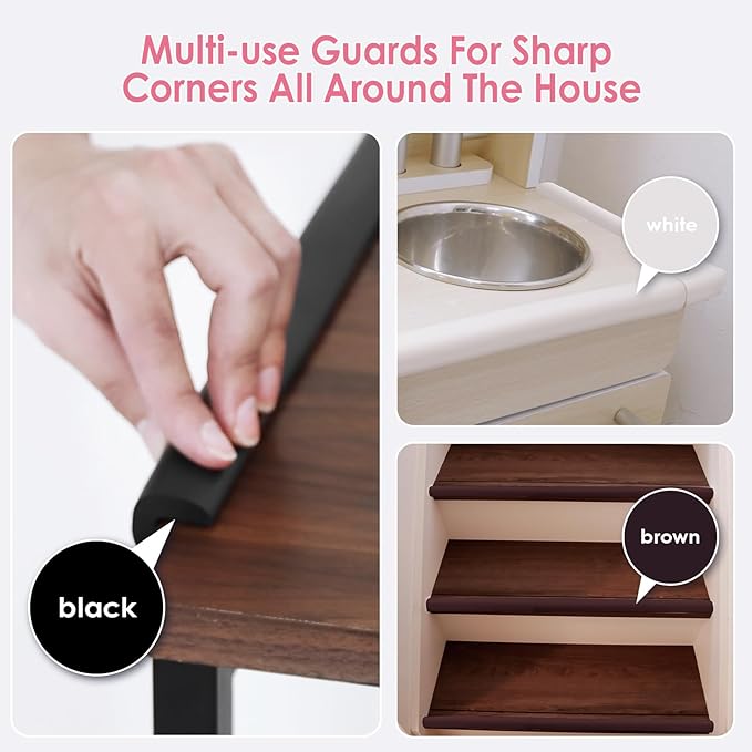 Baby Proofing Corners and Edges Protector Guards (16.5FT Edge +8 Corners), Soft Rubber Foam Edge Protector with Removable Double Sided Tapes, Furniture Table Bumper Guard for Baby Safety-Black