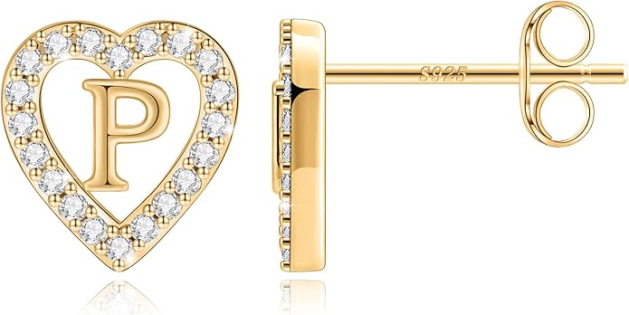 Anoup Christmas Gifts for Grandkids Girls Earrings - S925 Sterling Silver Post CZ Hypoallergenic Stud Heart Initial Earrings for Women Kids Jewelry Stocking Stuffers for Teen Girls Birthday Gifts