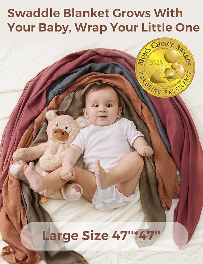 Momcozy Muslin Swaddle Blankets for Baby Boys and Girls, 4-Pack Breathable and Skin-Friendly Receiving Blanket Wrap, Baby Essentials, Registry & Gift, 47 x 47 inches