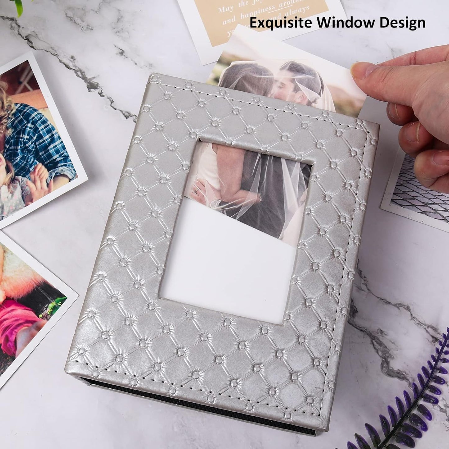 RECUTMS Photo Album 4x6 100 Pockets Photos, Button Grain PU Leather Photo Books Small Picture Album for Baby Family Wedding Christmas Photo Albums Holds 100 Vertical Photos （Grey）