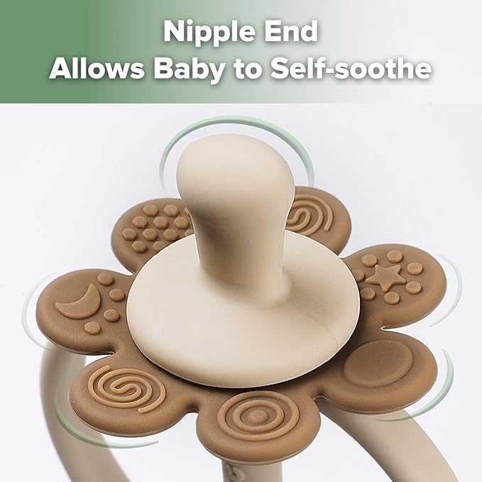 haakaa Silicone Baby Teether Toys,Nipple-Shaped End for Gum Massage,360° Baby Toothbrush Head for Self-Brushing Training,Easy to Grip-Cocoa